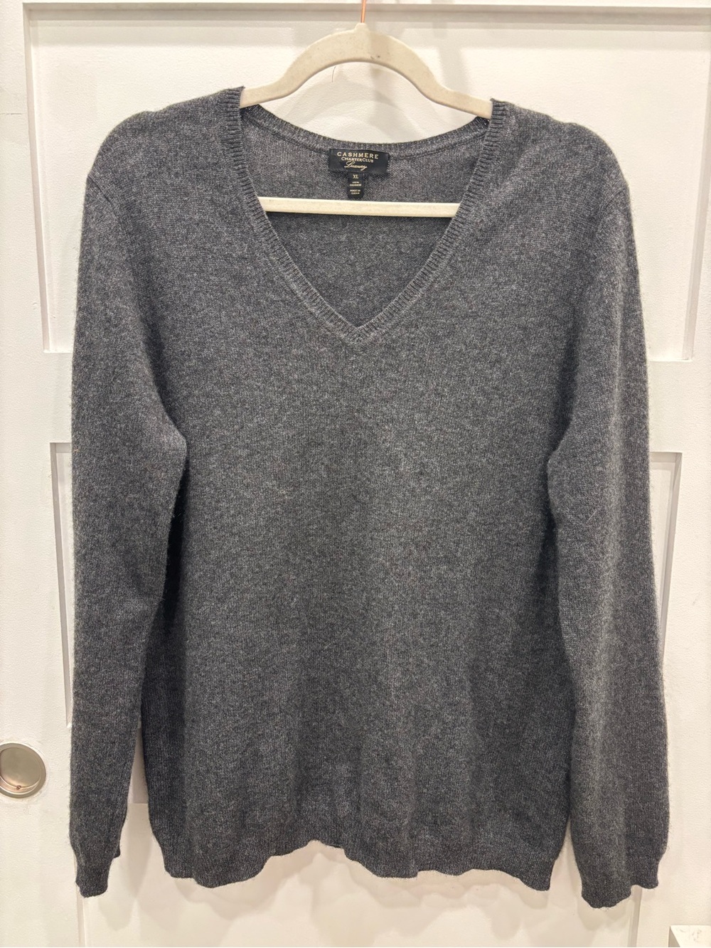 Charter Club Gray V-Neck Cashmere Sweater